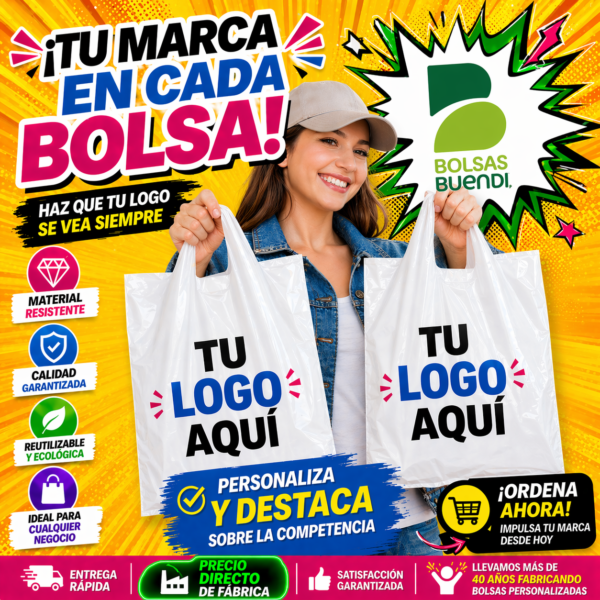 Bolsas personalizadas de plástico asa lazo blancas con logo – fábrica de bolsas personalizada para negocios