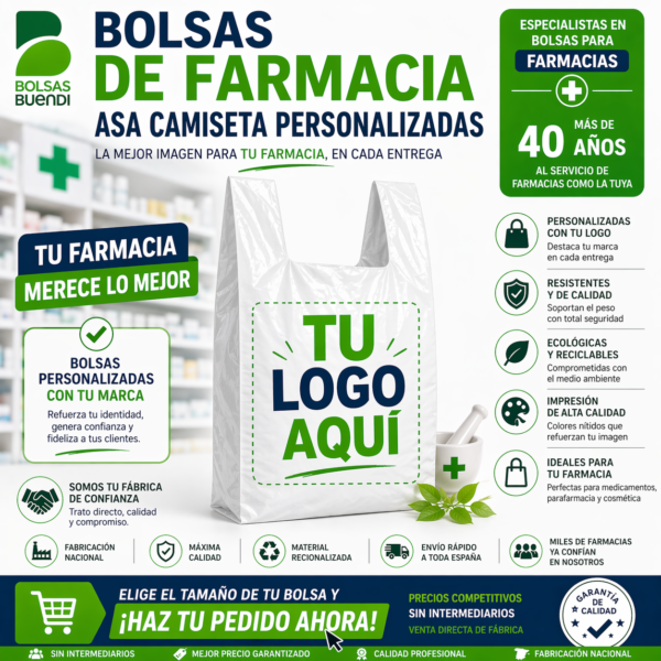Bolsas de farmacia personalizadas de plástico tipo camiseta con logo – fábrica de bolsas para farmacias en España