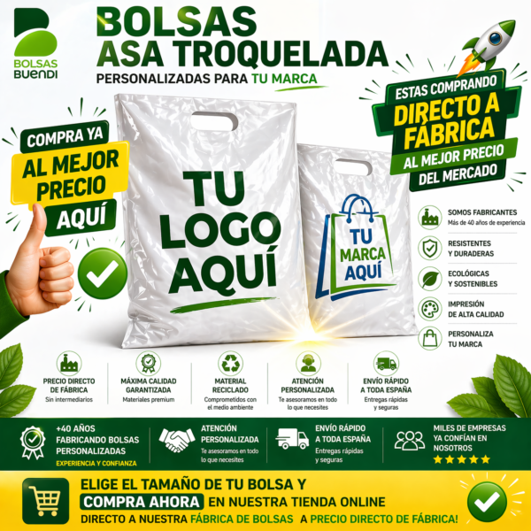 Bolsas de plástico personalizadas asa troquelada de fábrica, bolsas resistentes y ecológicas para negocios