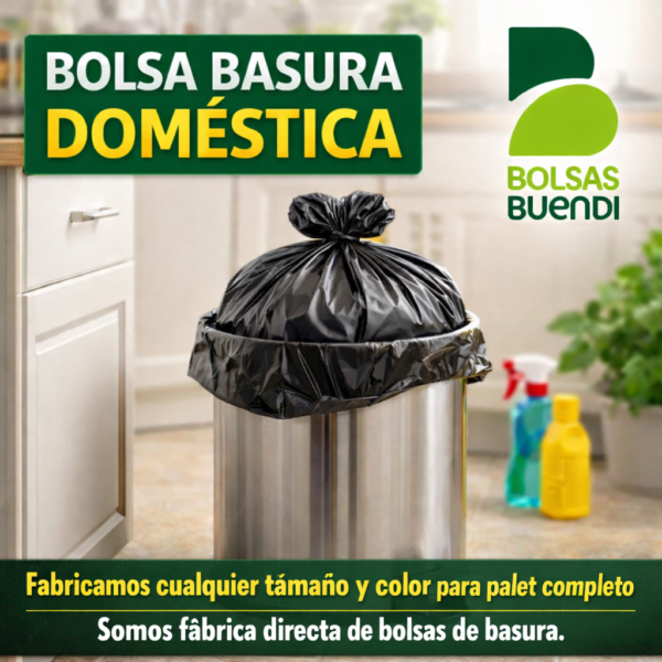 Bolsa de basura doméstica negra en cubo de cocina fabricada por fábrica de bolsas de basura