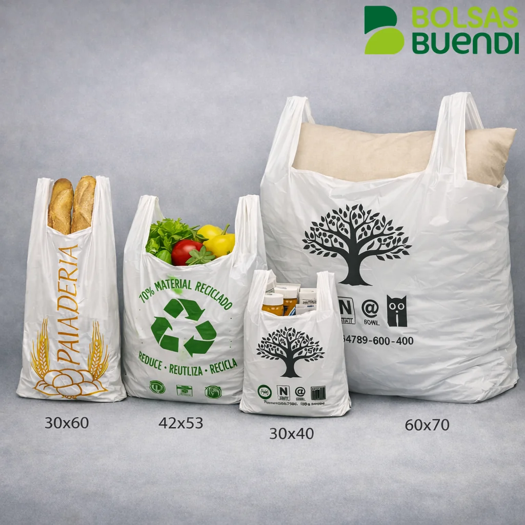 bolsas de plástico asa camiseta en diferentes tamaños 30x40 42x53 30x60 60x70