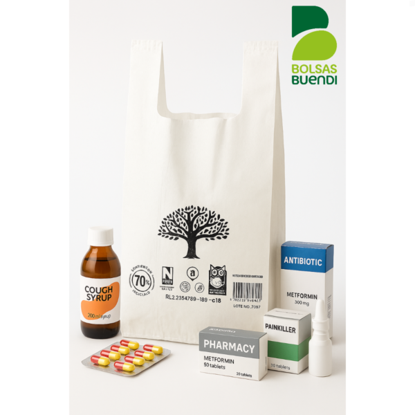 bolsas asa camiseta anónimas blancas para farmacias