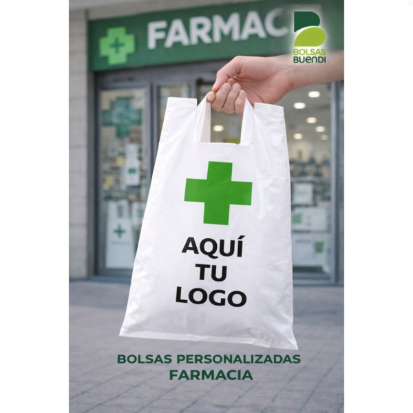 Bolsas de plastico asa camiseta personalizadas para farmacia impresas con logo fabricadas por fabrica de bolsas