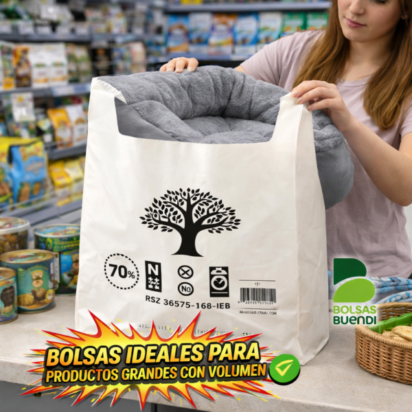 Bolsas de plástico asa camiseta anónimas grandes utilizadas para transportar productos voluminosos en tienda de animales