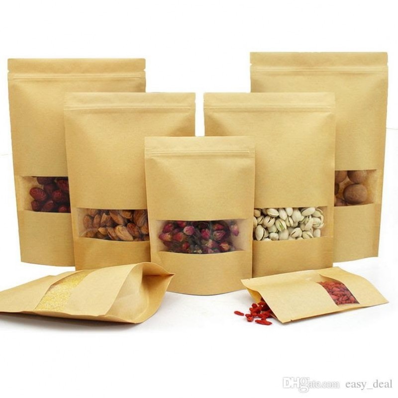 Bolsas de papel Kraft Doypack con Ventana 25x35+12