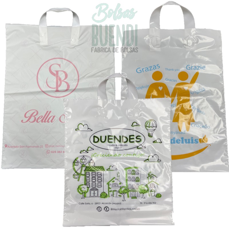 BOLSAS DE PLASTICO IMPRESAS ASA DE LAZO 35X45